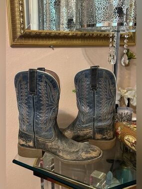 Ariat Sport Smokewagon Blue and Brown Leather Western Boots Size 9EE